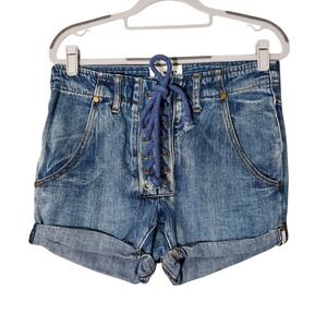 One Teaspoon Shorts 26 Super Freaks Mineral Wash Denim‎ Lace Up Cuffed Nautical